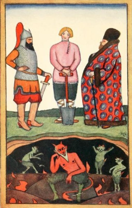 Иван-дурак. Иллюстрация Michael Sevier к сказке Льва Толстого, 1916 г.